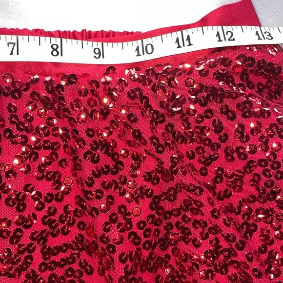 Red Sequined Skater Circle Mini Skirt Girls XL/Wms Small Retro Edgy Whimsical - Picture 5 of 9